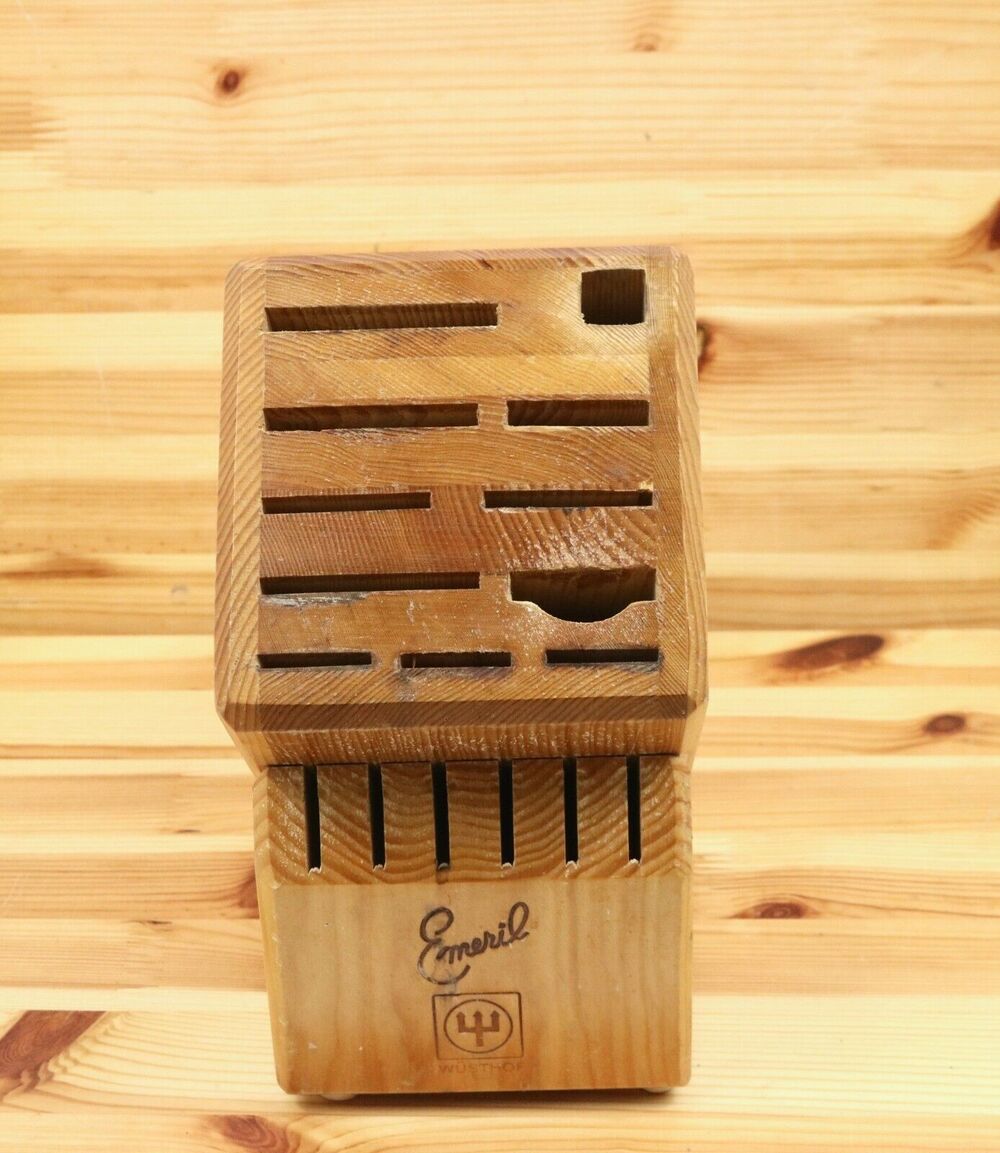 Emeril Wusthof Knife Block Wood Wooden Storage Holder 17 Slot Countertop Oak